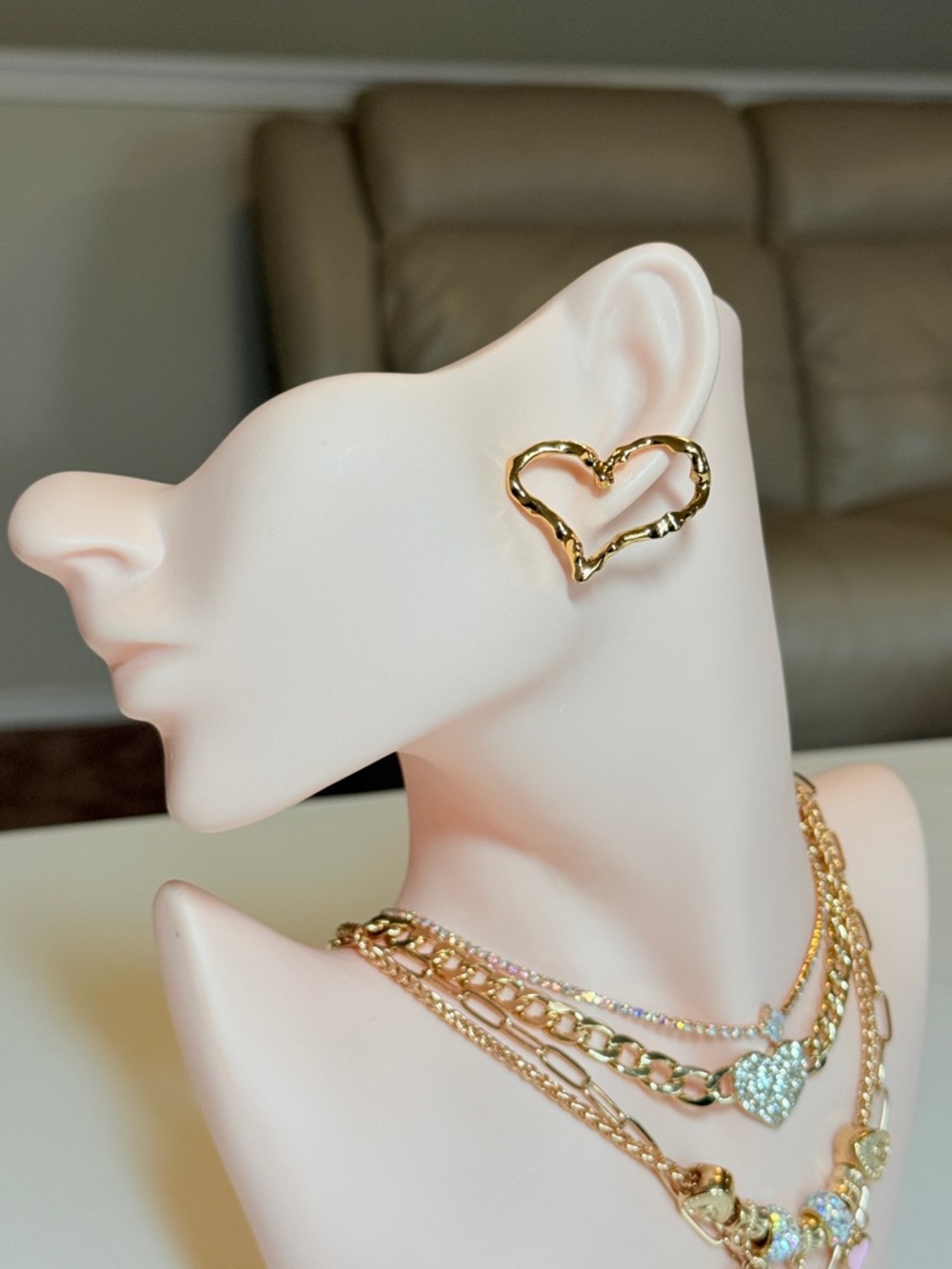 Gold Heart Outline Stud Earrings